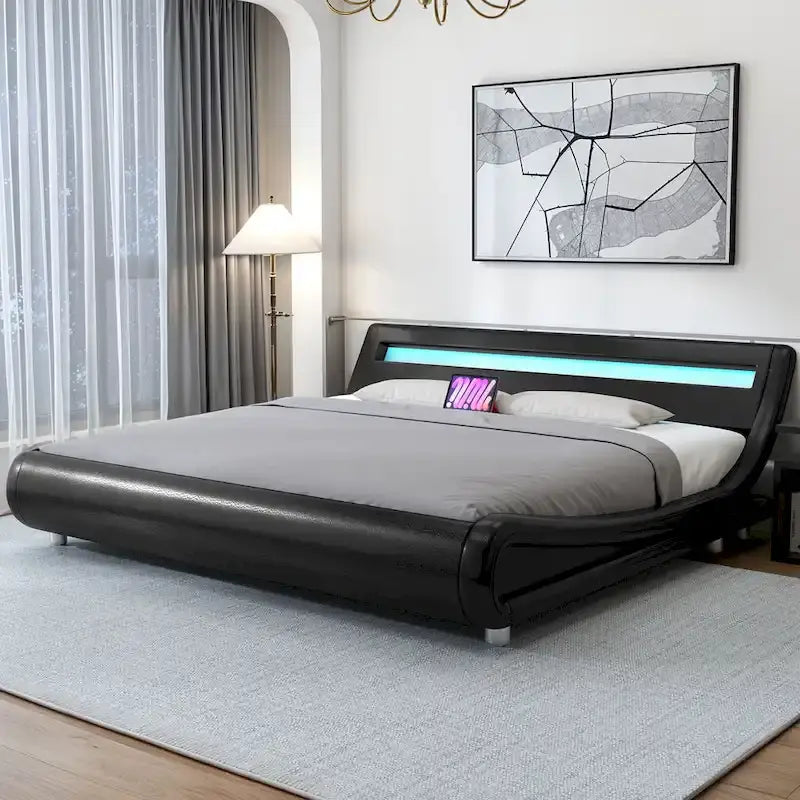 Cadre de lit en similicuir Moasis King Design Model avec LED