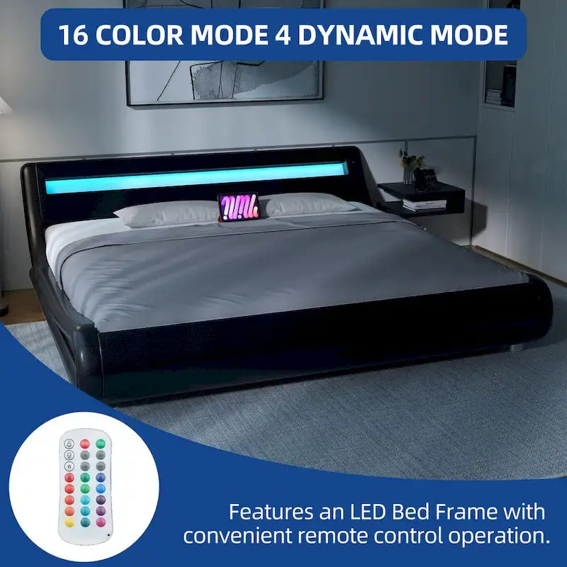 Cadre de lit en similicuir Moasis King Design Model avec LED