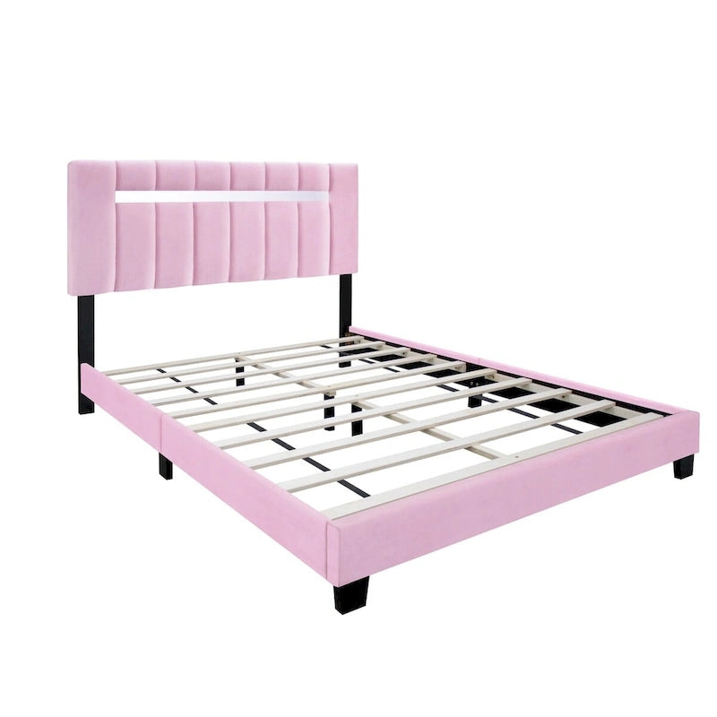 Pink Velvet Upholstered bed frame with adjustable Features,teenage girl's favoriate Pink collection