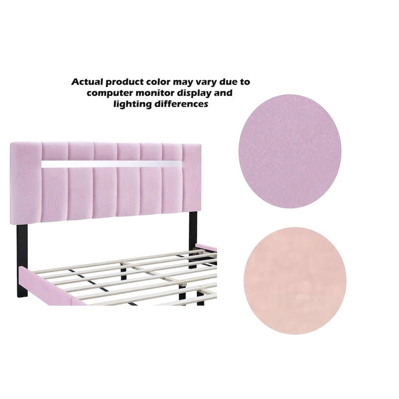 Pink Velvet Upholstered bed frame with adjustable Features,teenage girl's favoriate Pink collection