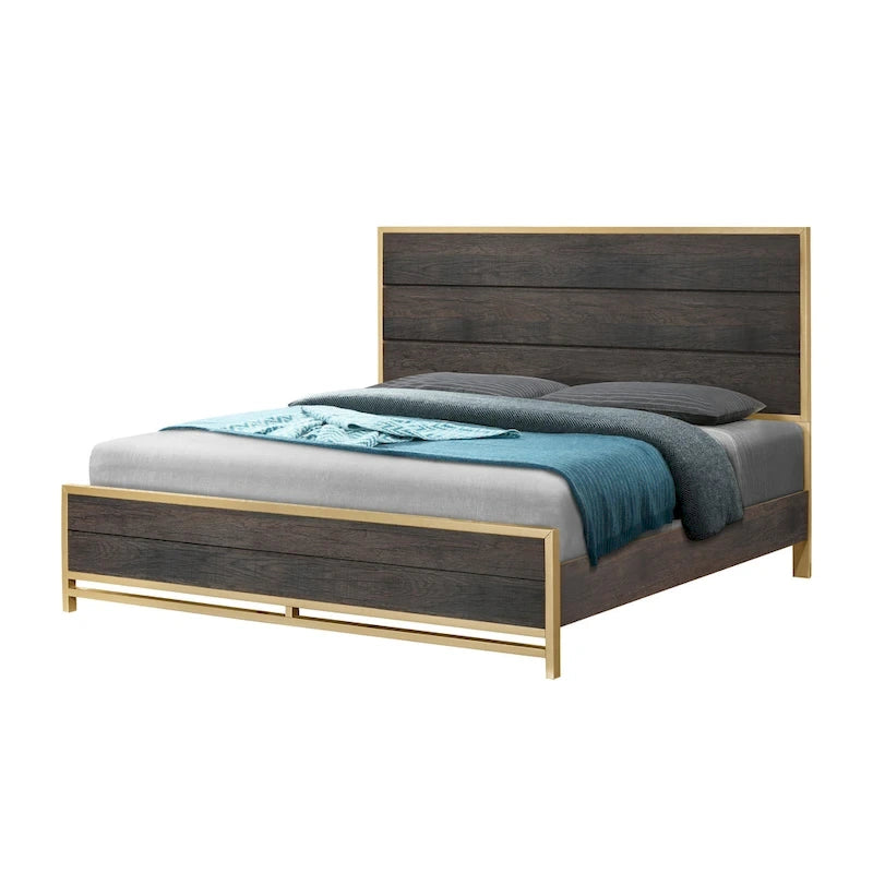 Chambre à coucher 5 pièces Wedro, finition panneau rustique marron foncé