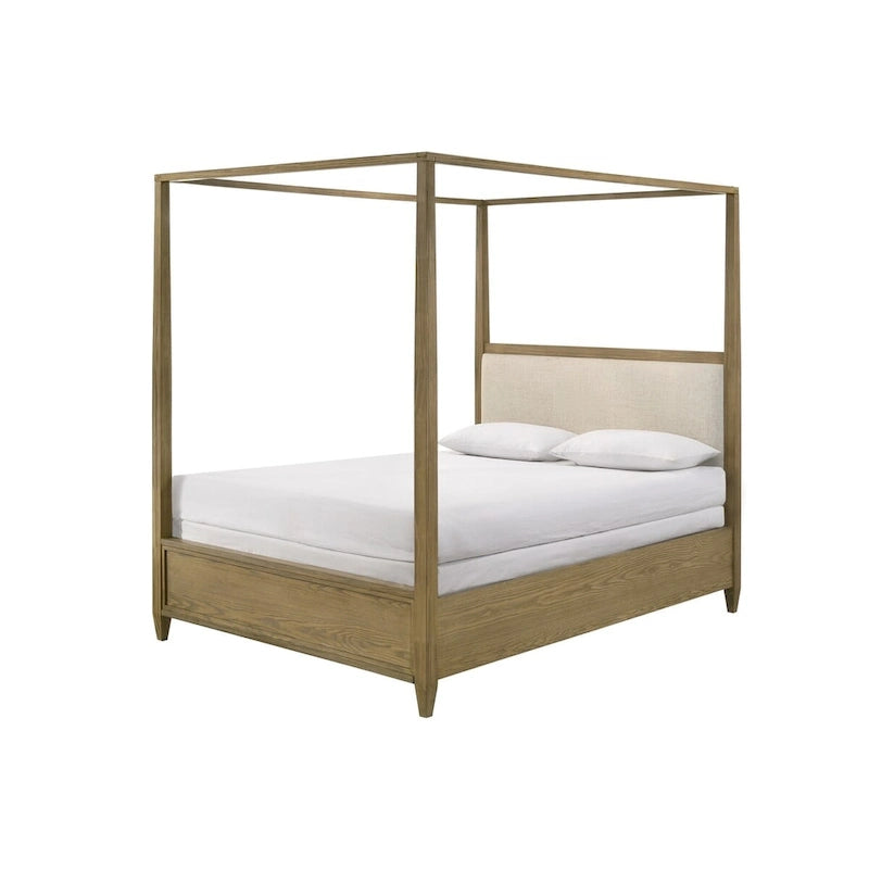 Ensemble de chambre à coucher Newell 6 pièces avec lit à baldaquin et plateforme, rembourré, brun clair