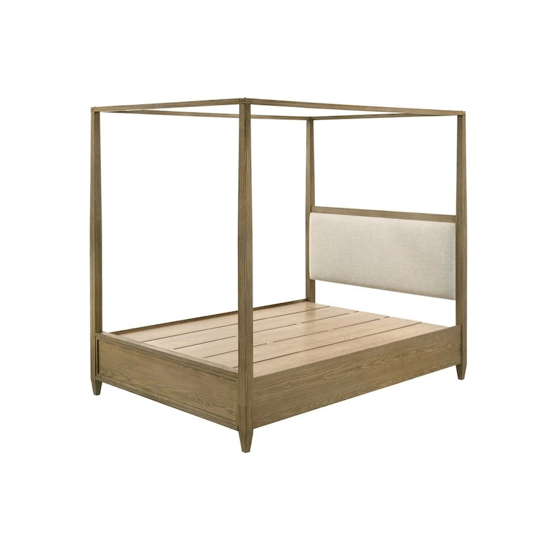 Ensemble de chambre à coucher Newell 6 pièces avec lit à baldaquin et plateforme, rembourré, brun clair