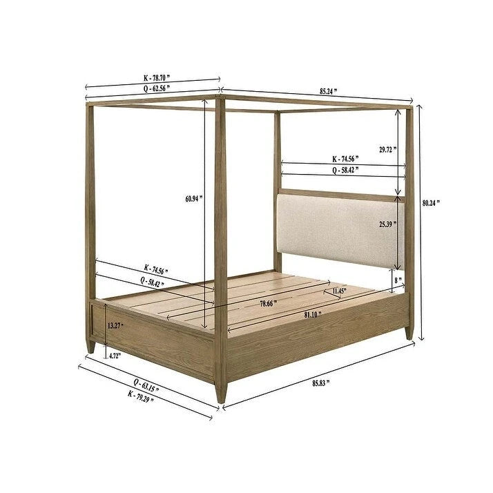 Ensemble de chambre à coucher Newell 6 pièces avec lit à baldaquin et plateforme, rembourré, brun clair