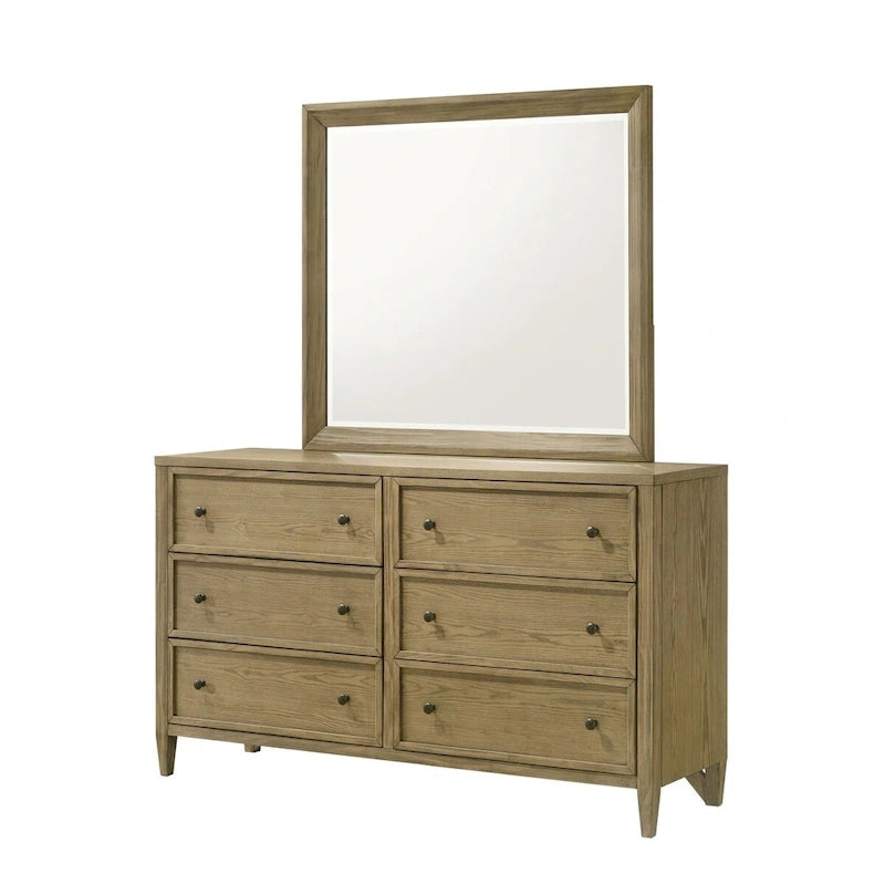 Ensemble de chambre à coucher Newell 6 pièces avec lit à baldaquin et plateforme, rembourré, brun clair