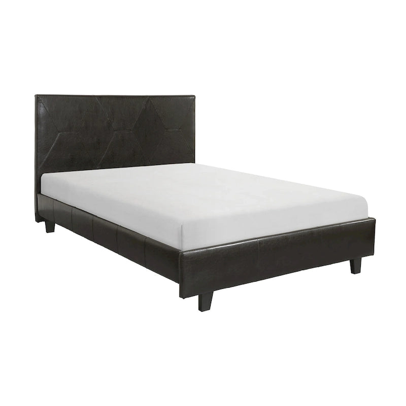Lit plateforme King Size Leo California, similicuir marron, bois massif