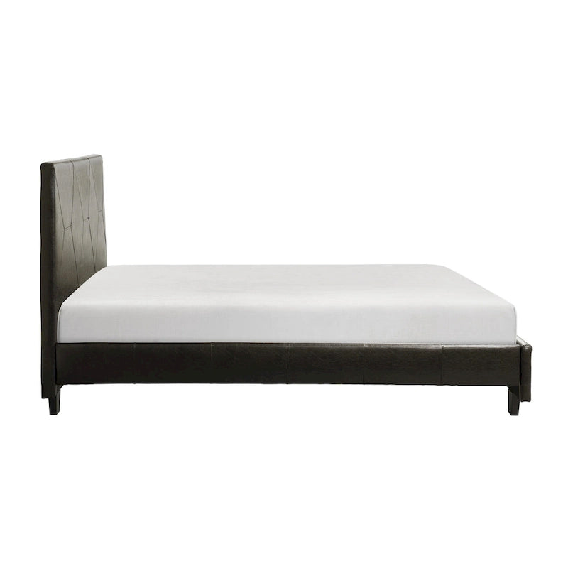 Lit plateforme King Size Leo California, similicuir marron, bois massif