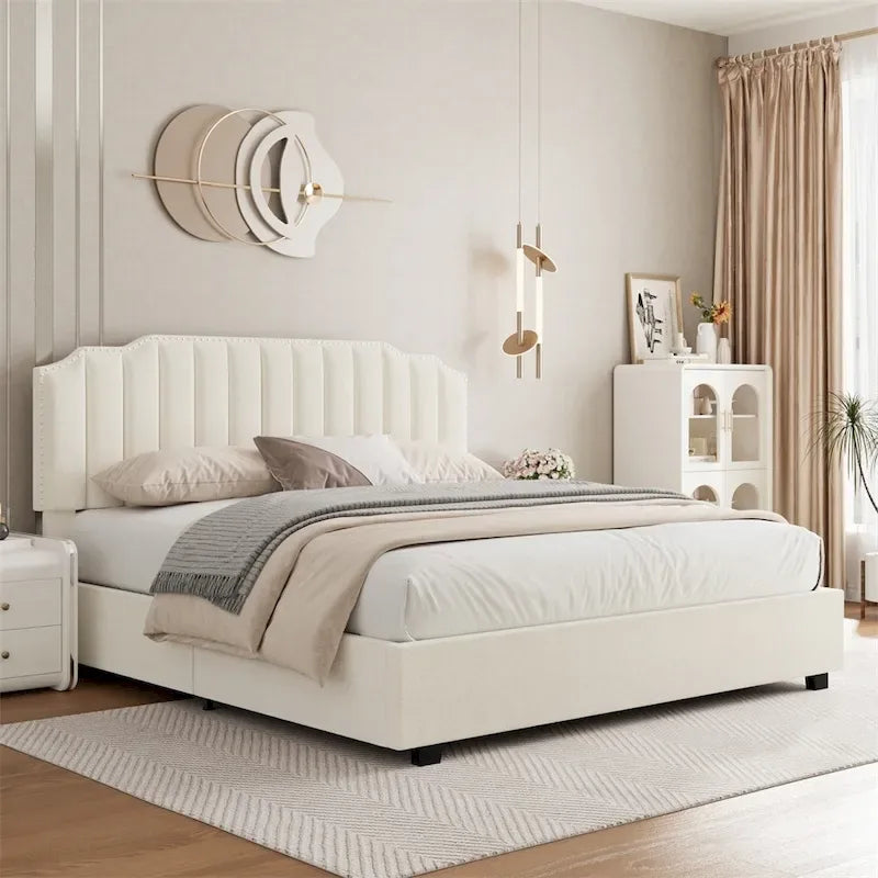 Lit double en velours relevable