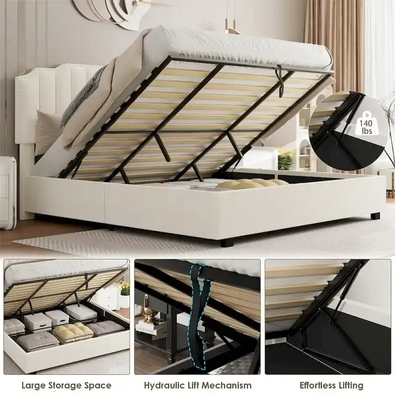 Lit double en velours relevable