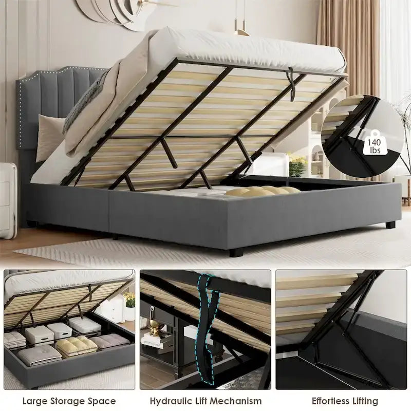 Lit double en velours relevable