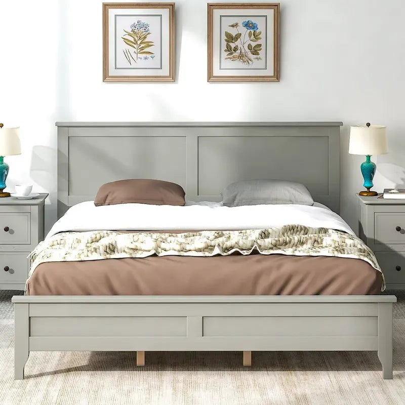 Lit plateforme queen en bois massif moderne