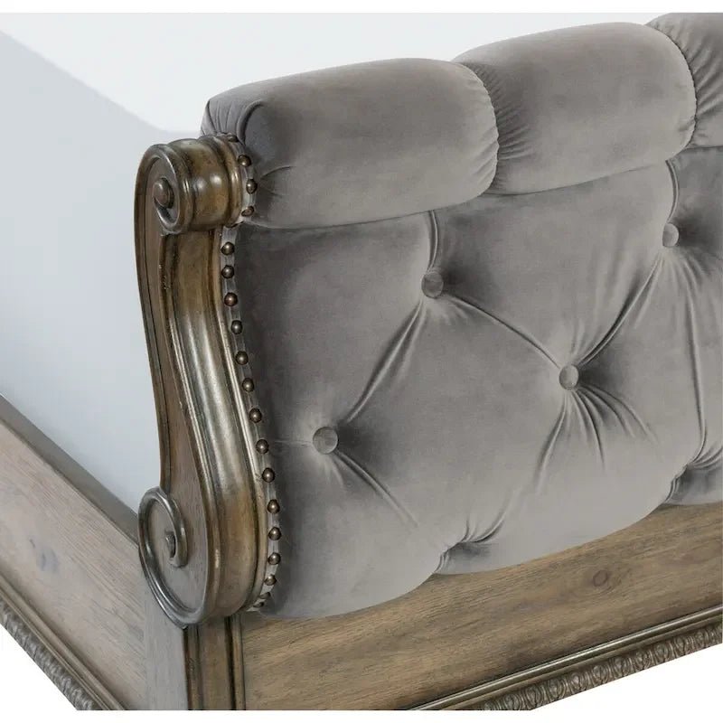 Parure de chambre traditionnelle 3 pièces, lit capitonné et deux tables de chevet