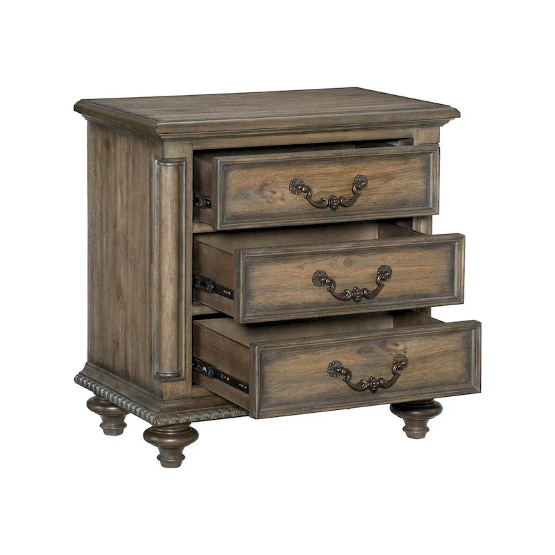 Parure de chambre traditionnelle 3 pièces, lit capitonné et deux tables de chevet