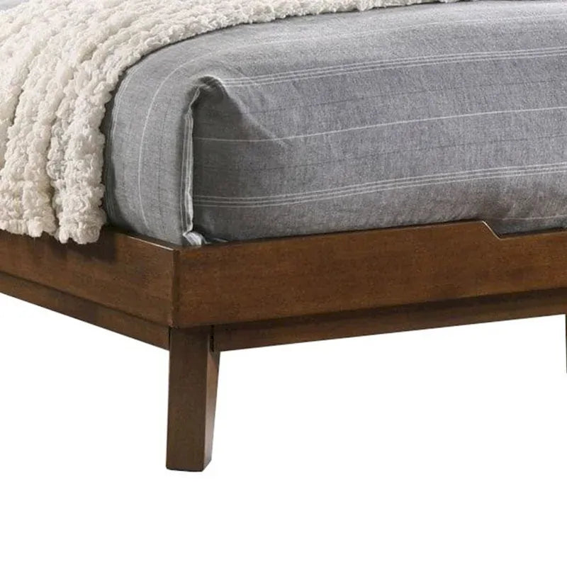 Lit Queen Soer, tête de lit haute à motif chevrons, bois massif Noyer Brun