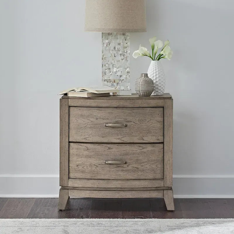 Avalon Burnished Beige Oak King Panel Storage Bed Bedroom Set