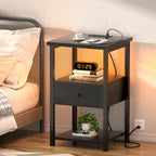 Lot de 2 tables de chevet avec station de charge et lumière LED, table d'appoint avec tiroirs
