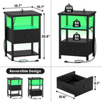 Lot de 2 tables de chevet avec station de charge et lumière LED, table d'appoint avec tiroirs
