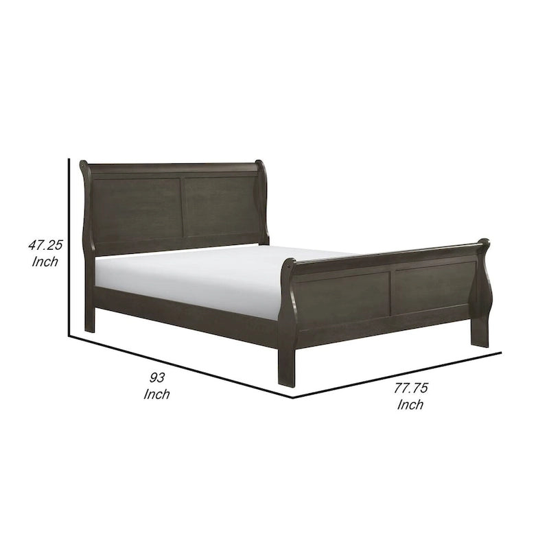 Gage Traditional California King Sleigh Bed, Wood Frame, Stained Gray