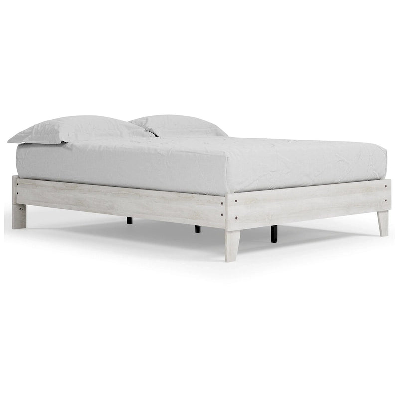 Lit plateforme Ashley Shawburn Whitewash de Signature Design avec 2 tables de nuit