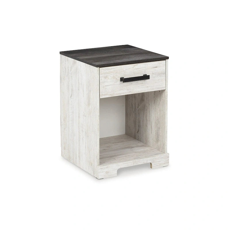 Lit plateforme Ashley Shawburn Whitewash de Signature Design avec 2 tables de nuit