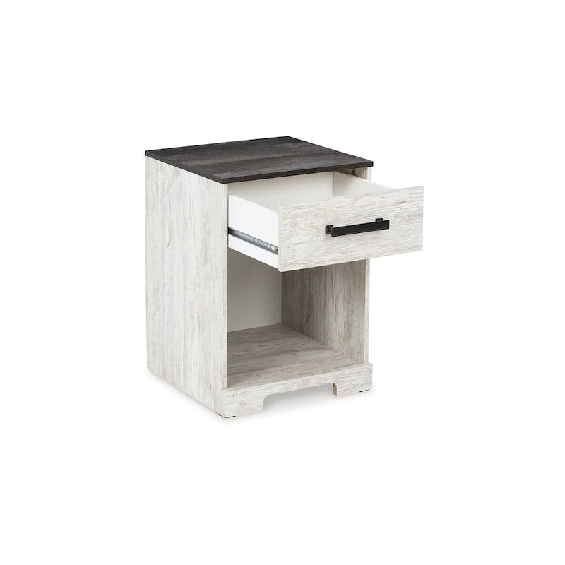Lit plateforme Ashley Shawburn Whitewash de Signature Design avec 2 tables de nuit