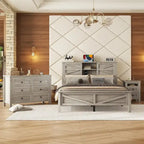 3-Pieces Bedroom Sets Queen Size Platform Bed with Storage Nightstand and Dresser