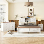 3-Pieces Bedroom Sets Queen Size Platform Bed with Storage Nightstand and Dresser