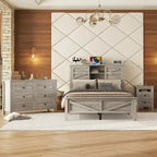 3-Pieces Bedroom Sets Queen Size Platform Bed with Storage Nightstand and Dresser