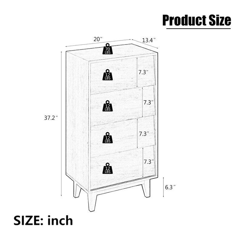 Commode Mieres pour Chambre à Coucher, Commode Haute 94 cm avec 6 Tiroirs, Poignée de Tiroir Discrète, Organisateur de Rangement