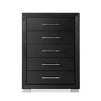 Commode de rangement moderne Alaric de Furniture of America, en bois massif noir, avec 5 tiroirs dont un tiroir inférieur doublé de cèdre
