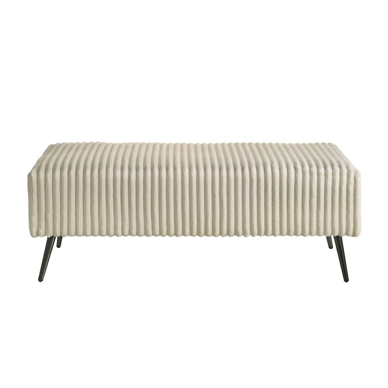 Lit capitonné en velours côtelé à grosses côtes Mavela de Roundhill Furniture avec 2 tables de chevet et un banc, crème
