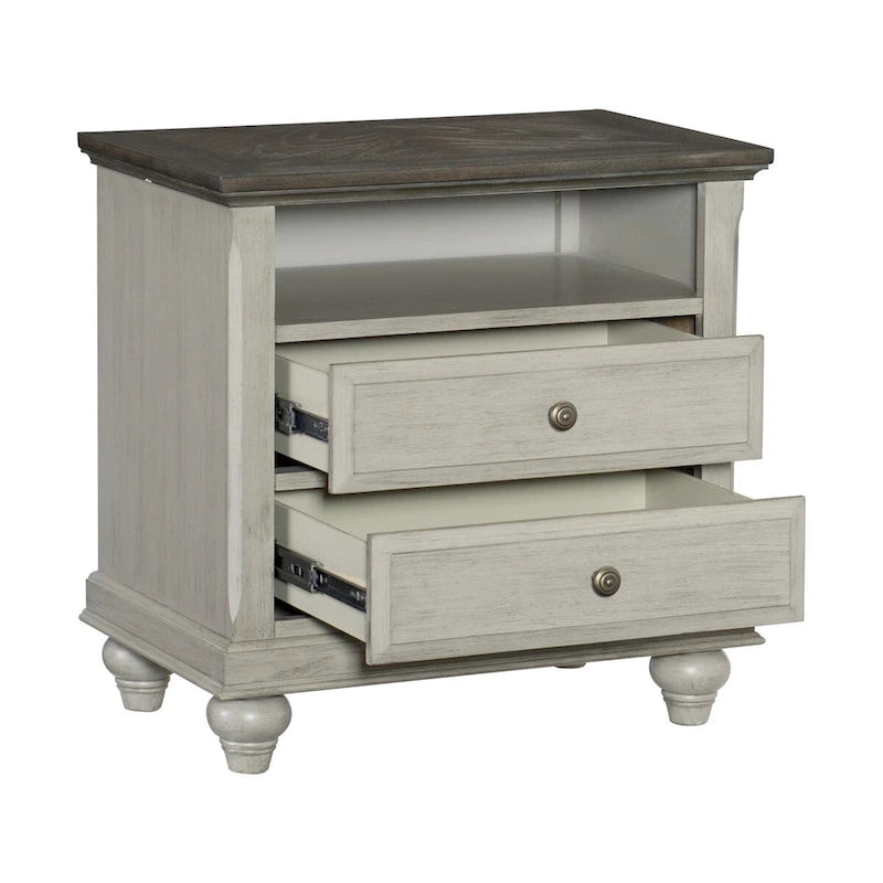 Chambre à coucher gris clair, ensemble de 6 pièces : lit, tables de chevet, commode, miroir, chiffonnier