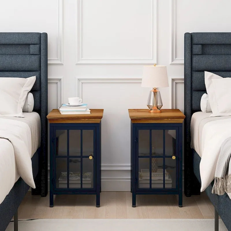 Ensemble de 2 tables de chevet modernes avec meuble de rangement et plateau en bois massif