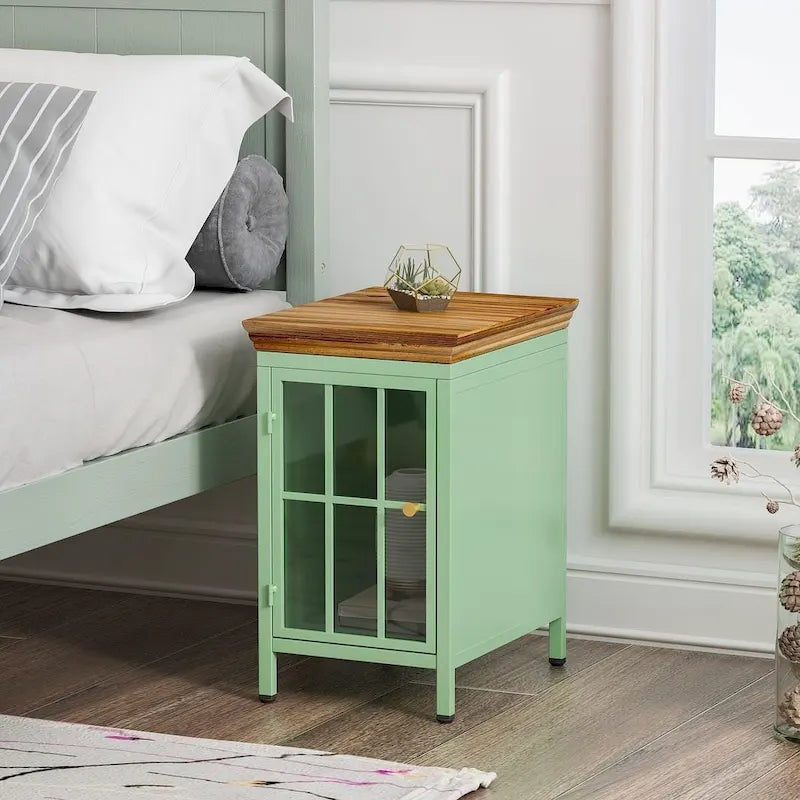 Ensemble de 2 tables de chevet modernes avec meuble de rangement et plateau en bois massif