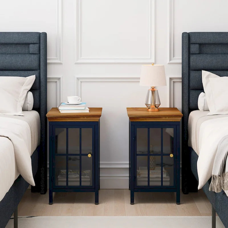Ensemble de 2 tables de chevet modernes avec meuble de rangement et plateau en bois massif