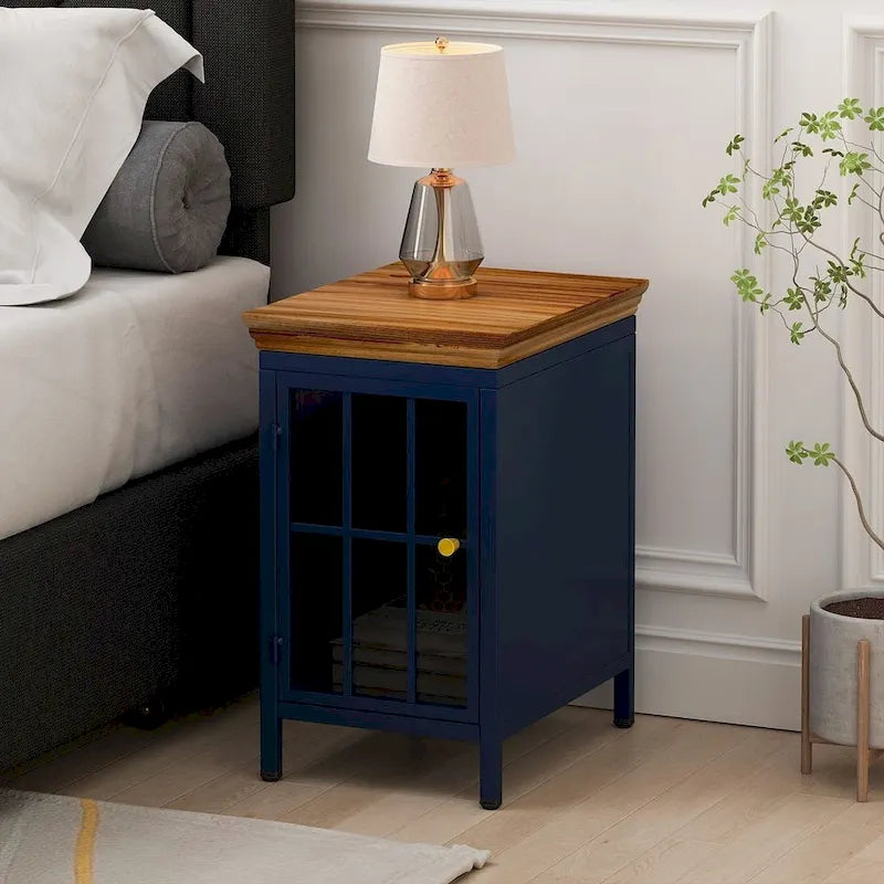 Ensemble de 2 tables de chevet modernes avec meuble de rangement et plateau en bois massif