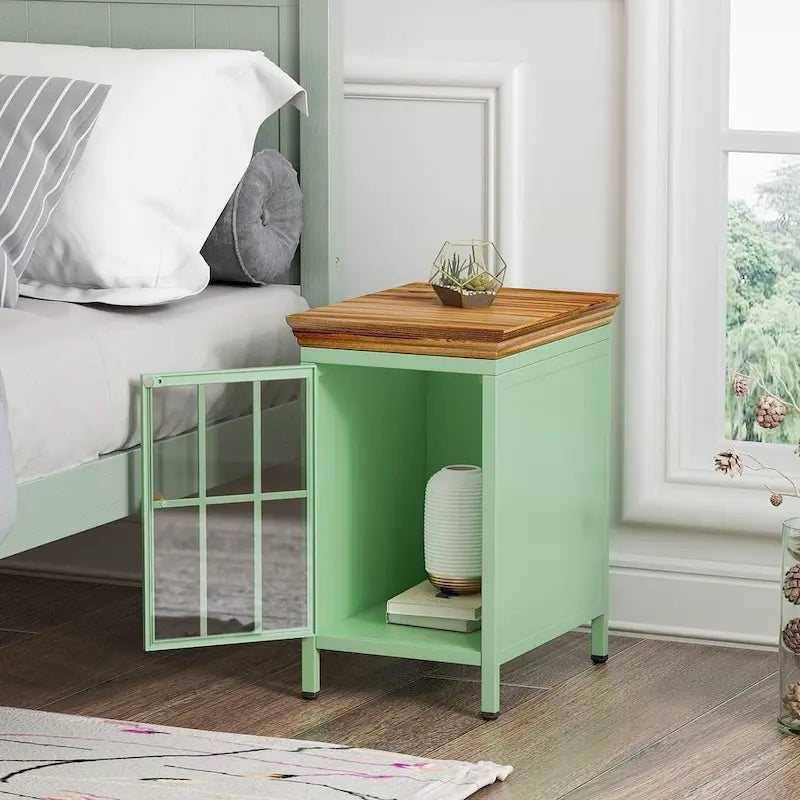 Ensemble de 2 tables de chevet modernes avec meuble de rangement et plateau en bois massif