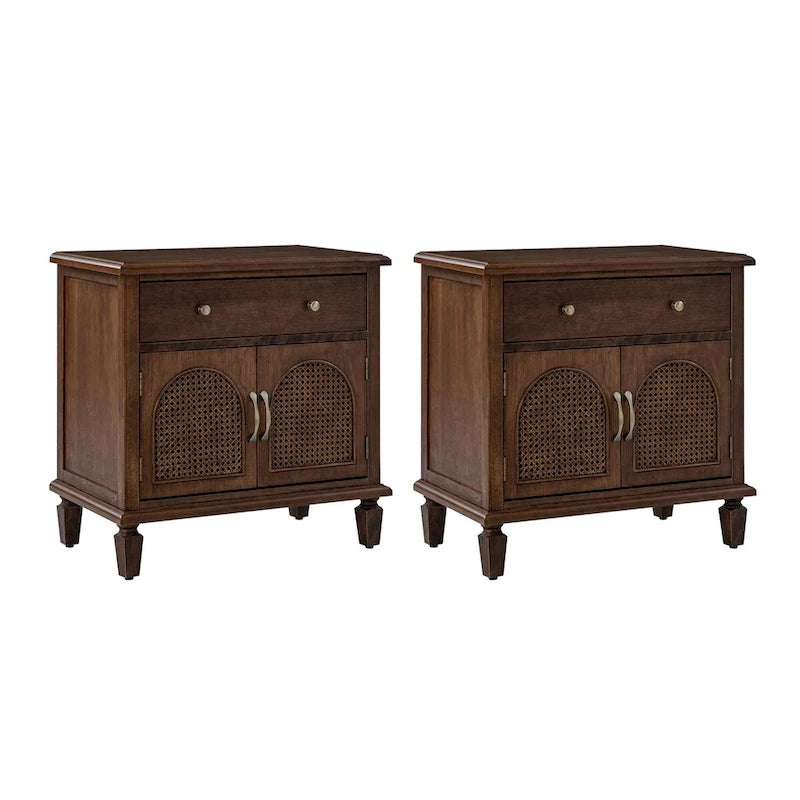 Table de chevet Georg traditionnelle en rotin, 68,6 cm de haut, avec pieds réglables, lot de 2, par HULALA HOME