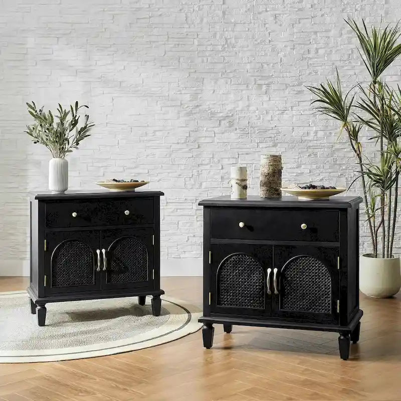 Table de chevet Georg traditionnelle en rotin, 68,6 cm de haut, avec pieds réglables, lot de 2, par HULALA HOME