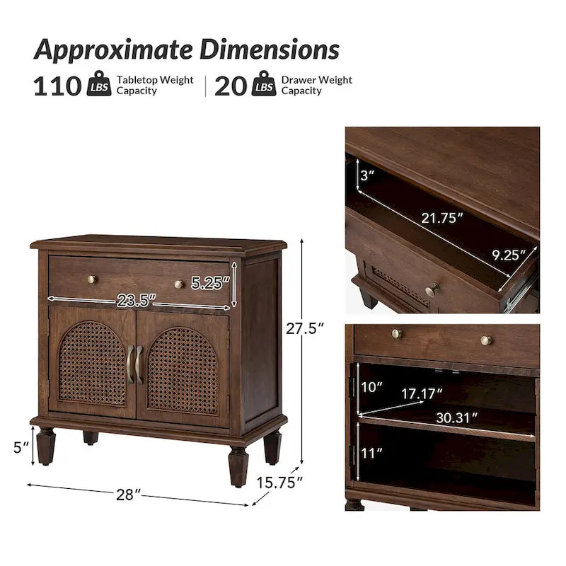 Table de chevet Georg traditionnelle en rotin, 68,6 cm de haut, avec pieds réglables, lot de 2, par HULALA HOME