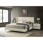Lit capitonné Roundhill Furniture Mavela en velours côtelé à larges côtes avec 2 tables de chevet, crème