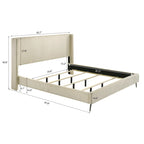 Lit capitonné Roundhill Furniture Mavela en velours côtelé à larges côtes avec 2 tables de chevet, crème