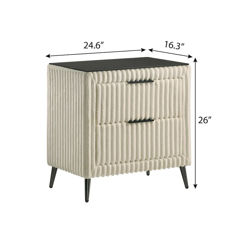 Lit capitonné Roundhill Furniture Mavela en velours côtelé à larges côtes avec 2 tables de chevet, crème