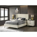 Lit capitonné Roundhill Furniture Mavela en velours côtelé à larges côtes avec 2 tables de chevet, crème