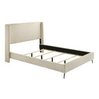Lit capitonné Roundhill Furniture Mavela en velours côtelé à larges côtes avec 2 tables de chevet, crème