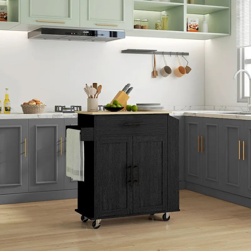 Îlot de cuisine HOMCOM avec rangement, Chariot de cuisine roulant avec prises de courant CA et ports USB