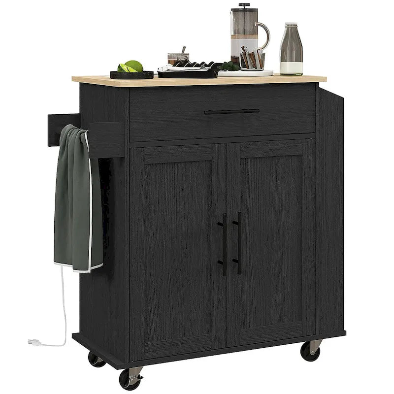 Îlot de cuisine HOMCOM avec rangement, Chariot de cuisine roulant avec prises de courant CA et ports USB
