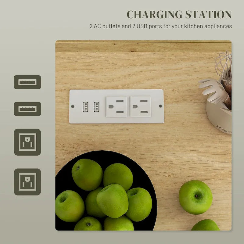 Îlot de cuisine HOMCOM avec rangement, Chariot de cuisine roulant avec prises de courant CA et ports USB