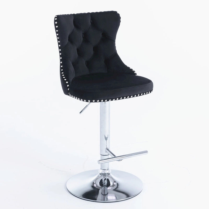 Tabourets de bar pivotants en velours, hauteur d'assise réglable de 25 à 33 pouces, tabourets de bar rembourrés avec dossier et base chromée, lot de 2