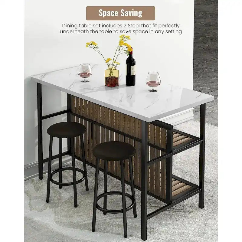 Îlot de cuisine Mieres avec 2 tabourets et étagères ouvertes